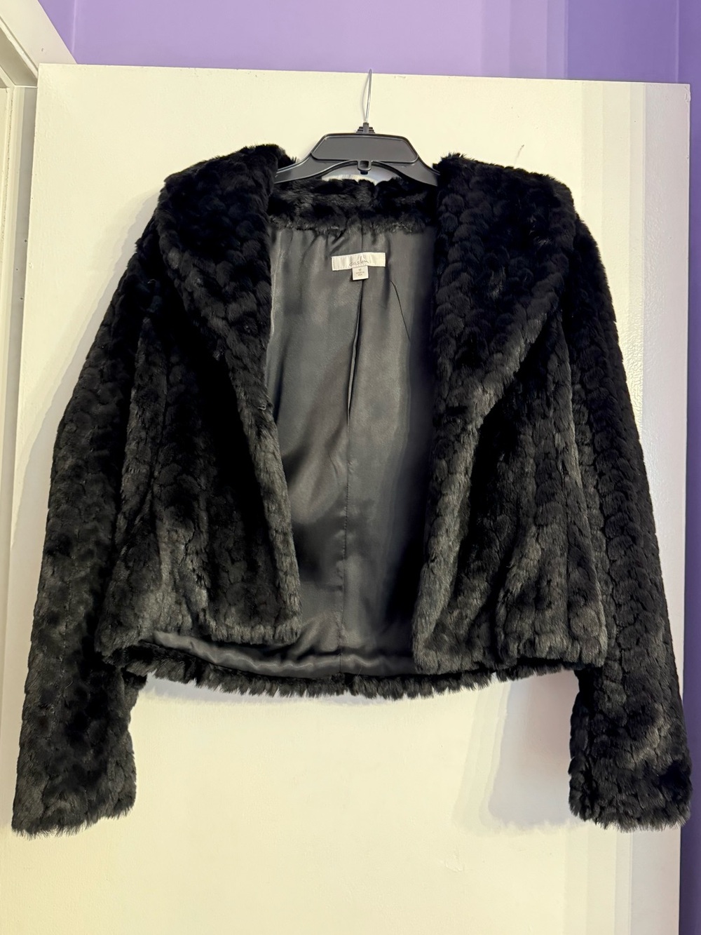 Caslon Black Cropped Faux Fur Jacket